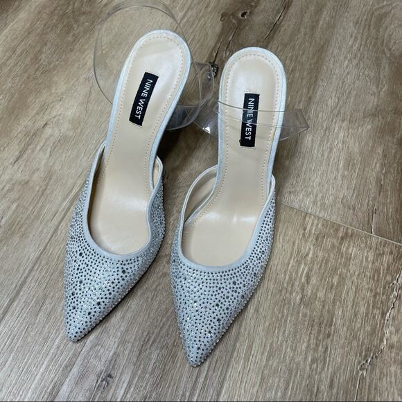 Nine West Women's Rhinestone Clear Ankle Strap/Heel Sparkel Stiletto Heel sz 7.5 - Picture 3 of 9